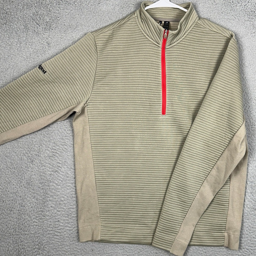 NEW Adidas Sweatshirt Mens Medium Khaki Tan Golf Quarter Zip Ribbed Pullover